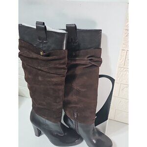 Nine West SPHINX Dark Brown Leather And Suede Women's High Heel Boots 7M